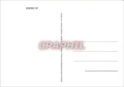 Avião Boeing 747 — decolagem ao pôr do sol — editado pelo Service Publicité d'Air France — Verso