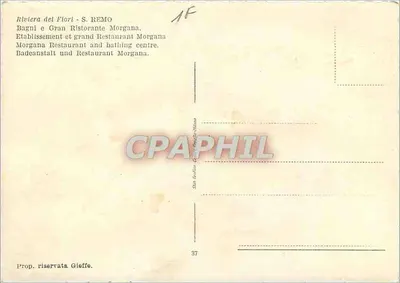 Riviera del Fiori - S. REMO — Einrichtung und großes Restaurant Morgana — Verlag Gieffe, n° 37 — Rückseite