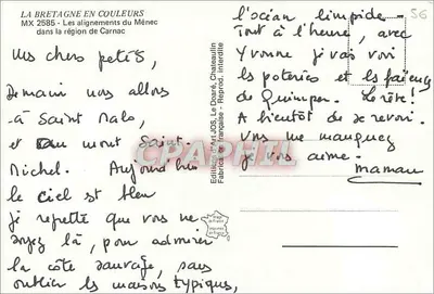 Os alinhamentos de Ménec — região de Carnac — Éditions d'Art JOS — Verso