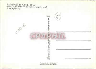 Bagnolles-de-l'Orne — Het Casino van het meer en het Grand Hôtel — Edities Aériennes HACON — Achterkant