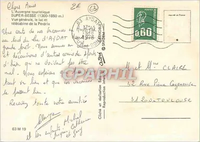 Super-Besse (1300-1850 m) — Vista geral, lago e teleférico da Péridrix — Éditions SPADÈM — Verso