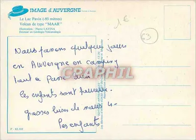 Lago Pavin — Vulcão de tipo « MAAR » — Ilustração: Pierre LAVINA — Verso