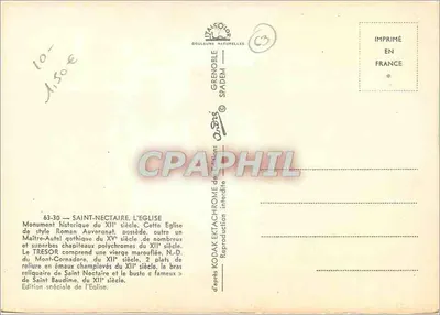 Saint-Nectaire — rzymska świątynia z XII wieku — wydanie specjalne wydawnictwa Grenoble Spadem — Rewers