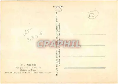 Thiers — Pamiątka z THIERS — Cie des Arts Photomécaniques — Rewers