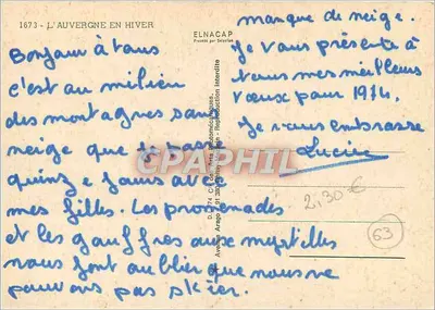La Auvergne en invierno — La Bourboule, El Mont Dore, Super-Besse, Lago Chamoun, El Sancty, El Puy de Dôme — Editor Elnacap — Reverso