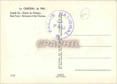 Castelo de Pau — Fachada Leste — Editor Estel, n°3104 — Verso