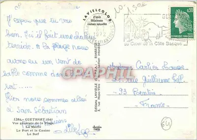 Guethary — ogólny widok plaży, portu, surfu i rady — Éditions LAVIELLE (64) — Rewers
