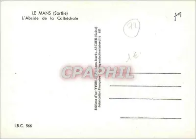 Le Mans (Sarthe) — Absydę katedry — Wydawnictwo Sztuki YVON, Arcueil (Seine) 651 — Rewers