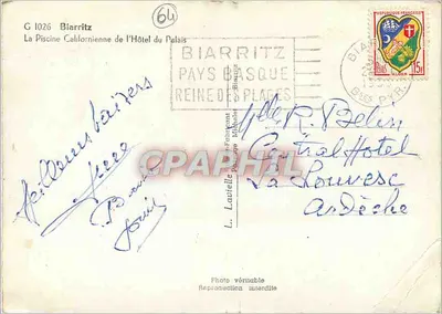 Nowoczesna pocztówka Biarritz Piscina Kalifornijska w Hotelu du Palais — Rewers