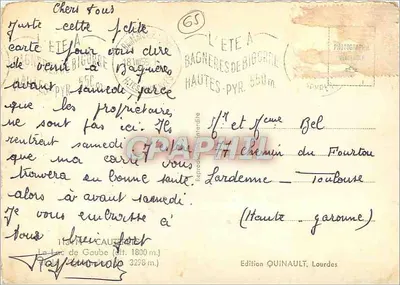 Jezioro Gaube — Hautes-Pyrénées — Wydawnictwo QUINAULT, Lourdes — Rewers