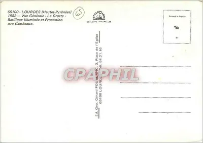 Lourdes — Vista Geral, A Gruta, Basílica Iluminada — Edição Gérard Poulanc — Verso