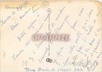 Lourdes — A Basílica, a Gruta, a Virgem — Editor Dino A. Doucet, N°6 — Verso
