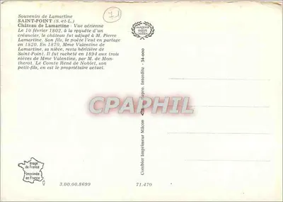 Zamek Lamartine — Widok z powietrza — Wydawca Cumbier — Rewers