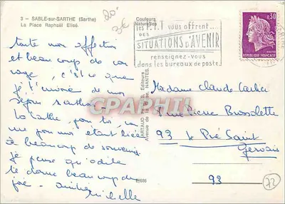 SABLE-sur-SARTHE — A Place Raphaël Elisé — Editores NANTES — Verso