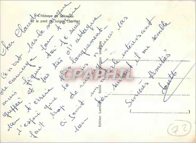 A Abadia de Solesmes e o ponte de Juigné (Sarthe) — Edição Lambard, n° 22 — Verso