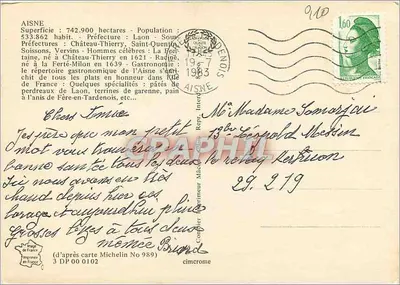 Aisne 02 — Carte turística com mapa e fotos de locais — Imprimerie de France — Verso