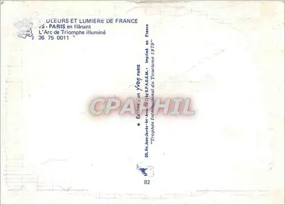 Arc de Triomphe — oświetlony we Francji — Wydawnictwo Jean-Jaurès & P.A.D.E.M. nr 36 75 0011 — Rewers