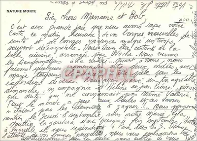Natureza morta — mesa com vela, queijo, pão e garrafa — editor IRIS, n° 21.017 — Verso