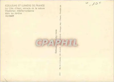 Mediterranejska roślinność — Côte d'Azur, cud natury — Wydawnictwo Dresger, Paryż — Rewers