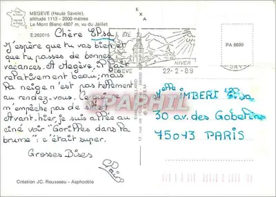 Megève - Krajobraz Góry Świętego Bernadeta — Twórca JC. Rousseau, wydawca S. Bellard — Rewers