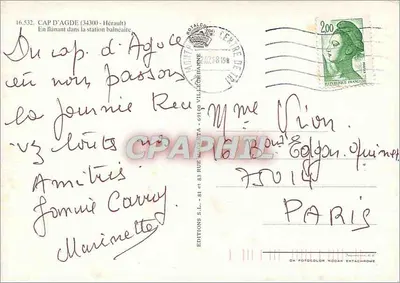 Cap d'Agde — estação balnear — Edições S.L. n°16.532 — Verso