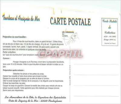 Caranguejo e Lula — Preparação culinária — Les Homardiers de la Côte, n°1670 — Verso