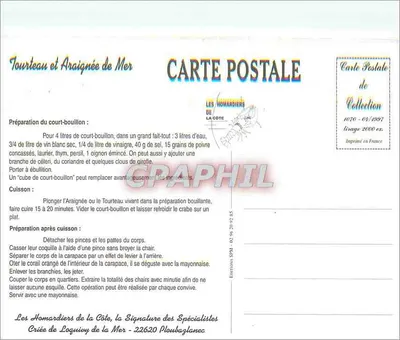 Caranguejo do mar — preparação e cozimento — Les Homardiers de la Côte, n° 1070 — Verso
