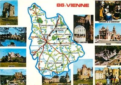 Viena — Departamento 86 — Carta postal turística com mapa e fotos de atrações