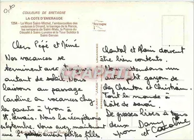 A Costa da Esmeralda — Mont Saint-Michel, Dinar, barragem de Saint-Malo, Ponta do Décollé, Torre Solidor em Saint-Servan — editor Graphithi, n° 1254 — Verso