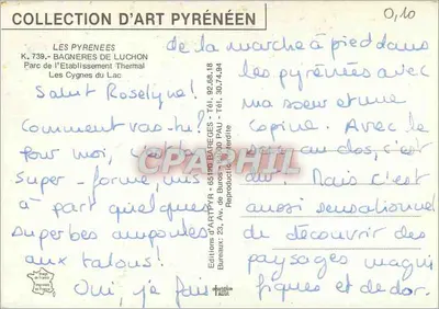 Cygni na jeziorze — Park Uczelni Termalnej — Éditions d'Art Pyrénéen — Rewers