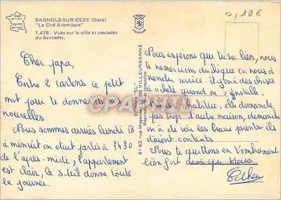 Bagnols-sur-Cèze — Vista da cidade e cascata do Sautadet — Edições 'SL' Cidade de Urbanne — Verso