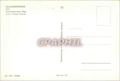 Balatonföldvár — Park — Wydawca: Képzőművészeti Alap, Budapeszt, n° FF. VIII. 119-662 — Rewers
