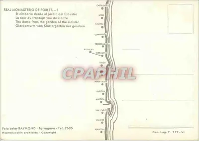 Klasztor Królewski w Poblet — widok klasztoru — wydawca Raymond, Tarragone — Rewers