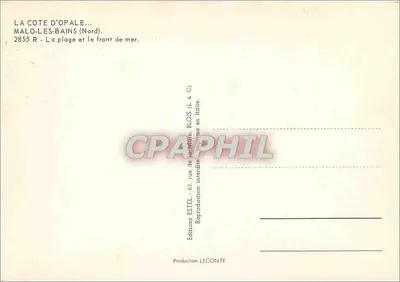 Malo-les-Bains — A praia e a frente marítima — Editor Estel, n° 2855 R — Verso