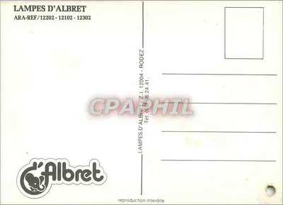 Lampy Albret — Zbiór lamp z tkaninowym żyrandolem — Wydawca: Lampes d'Albret, Rodez — Rewers