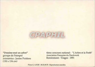 Narysuj mi drzewo — grupa z Paimpol — Janine Poislane — 4. ogólnokrajowy konkurs 'Drzewo i Las' — Francuska Stowarzyszenie Patchwork — Remiremont - Woszyce - 1991 — Rewers