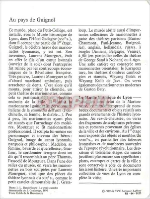 लियोन — मारियोनेट के म्यूजियम, लियोन के ऐतिहासिक म्यूजियम — प्रकाशक वीपीसी लारोस लाफॉंट, संख्या R1-04-0125 — पीछे