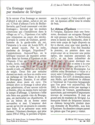 Époisses — queijo da Borgonha — editor VPC Larousse Laffont n° R1-04-0122 — Verso