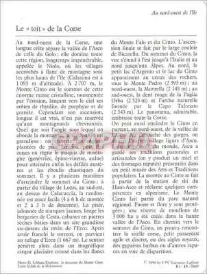 O Monte Cinto — local alpino na Corse-du-Sud — editor VPC Larousse Laffont, n° R1-15-0669 — Verso
