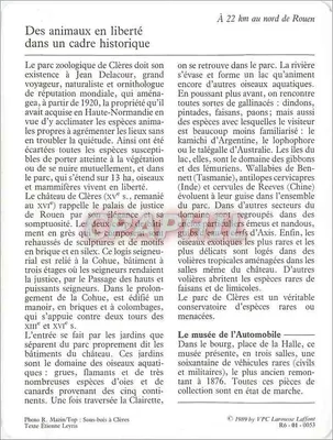 Clères — O parque zoológico e o castelo, o museu da Automóvel — VPC Larousse Laffont R6-01-053 — Verso
