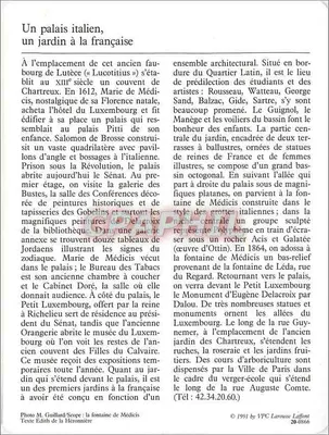 Paris — O palácio e o jardim do Luxembourg — VPC Larousse Laiffont n°20-0866 — Verso