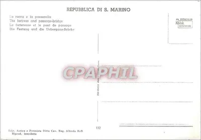 A rocca e a passerella — República de San Marino — Éd. Antica e Premiata Ditta Cav. Rag. Alfredo Relli, n° 112 — Verso