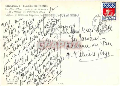 Côte d'Azur — Masyw Esterel (Var) — Wydawnictwo artystyczne J. Draeger, nr 710 V — Rewers