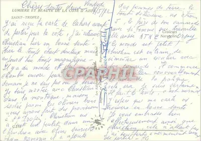 Saint-Tropez — widok panoramiczny portu, plaży i miasta — wydawca Les Éditions de la Côte d'Azur, nr C.218 — Rewers