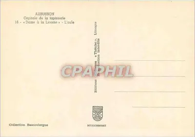 Aubusson — Dama com a Unicórnio — Tapeçaria n°16 — Edições Diplôme — Verso