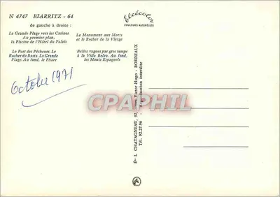 Biarritz — Pamiątka z Biarritz — Élécécolor — Rewers