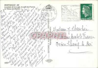 Perpignan - 66 — Plac de la Loge, kawiarnia Francja, Wenus z Maillola — Wydawnictwo S. Audouard — Rewers