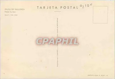 Hotel Kursaal — Palma de Mallorca — Editor A. Ciamparà, Série II, N° 3480 — Verso