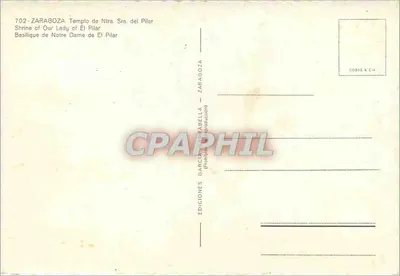 Zaragoza — Bazylika Najświętszej Maryi Panny El Pilar — Éditions García & Cía, n°702 — Rewers