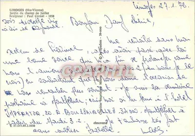 Jardim do Campo de Julho — Limoges — editor Pling, n° 39-000 — Verso